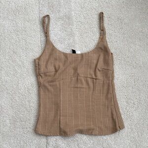 H&M Tan Plaid Square-Neck Cami